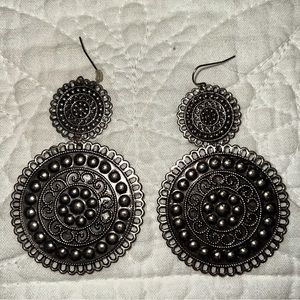 Black silver metal earrings
